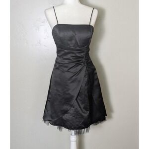 Blondie Nites Mini Dress Size 7‎ Black Ruched Satin Y2K Cocktail Party Corset